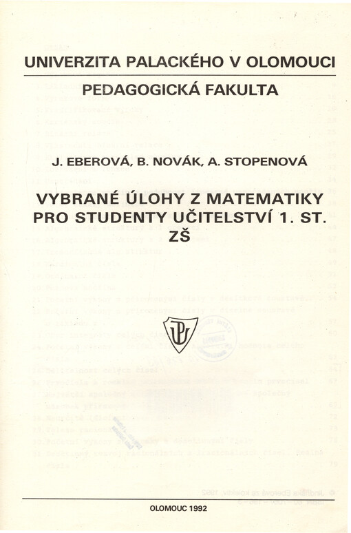 Vybrané úlohy z matematiky pro studenty učitelství 1. st. ZŠ