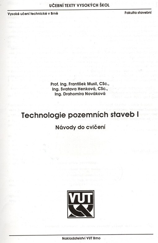 Technologie pozemních staveb I : návody do cvičení