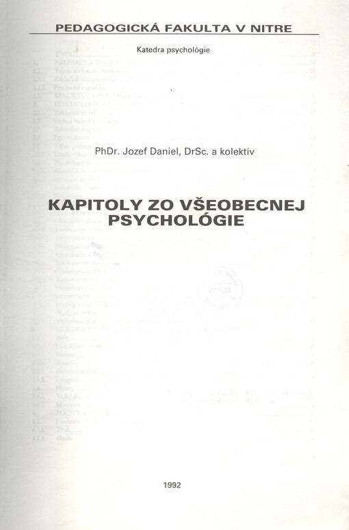 Kapitoly zo všeobecnej psychológie