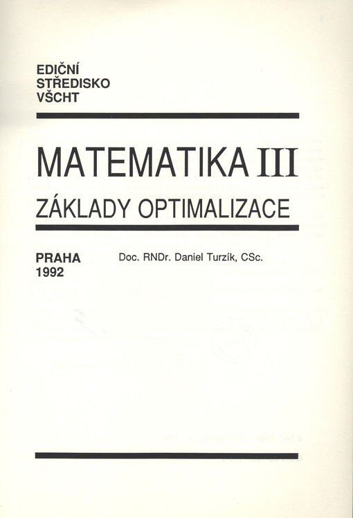 Matematika III : základy optimalizace