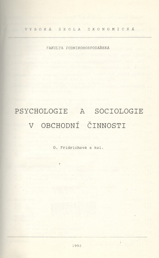 Psychologie a sociologie v obchodní činnosti