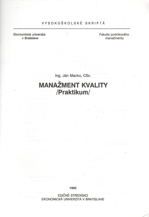 Manažment kvality : praktikum