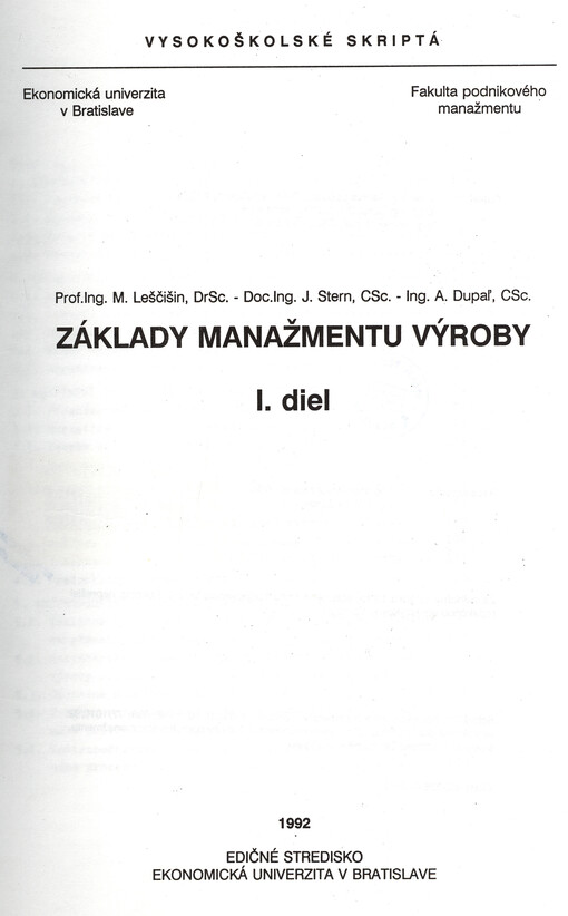 Základy manažmentu výroby I