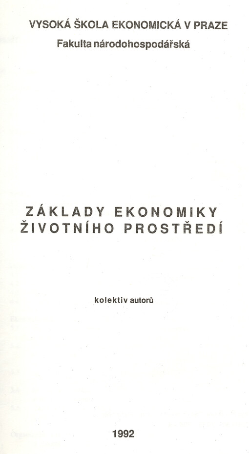 Základy ekonomiky životního prostředí