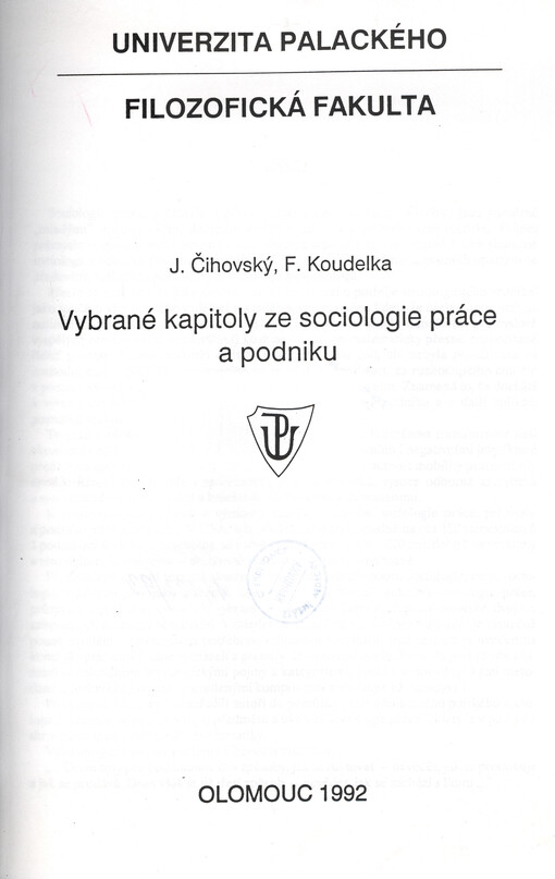 Vybrané kapitoly ze sociologie práce a podniku