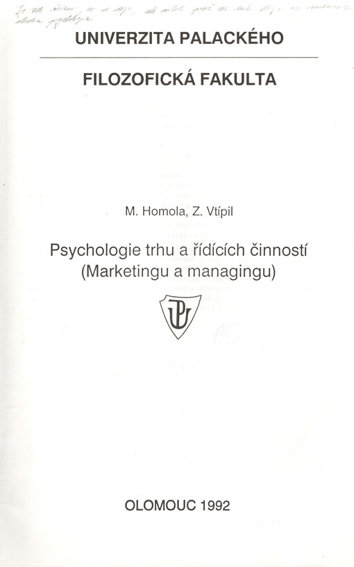 Psychologie trhu a řídících činností : (marketingu a managingu)