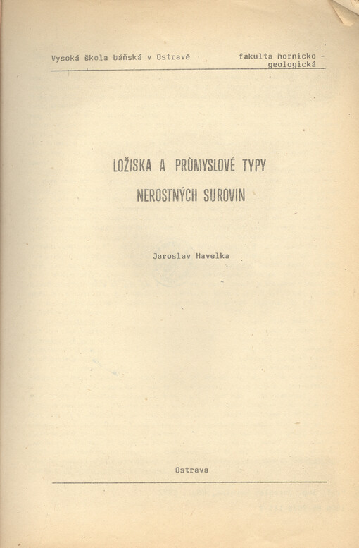 Ložiska a průmyslové typy nerostných surovin