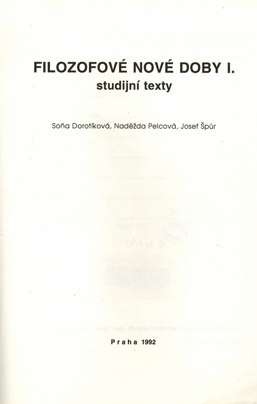 Filozofové nové doby: studijní texty : skripta pro posluchače pedagogické fakulty Univerzity Karlovy