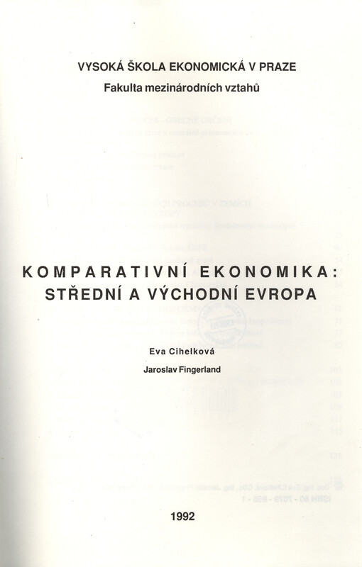 Komparativní ekonomika : střední a východní Evropa