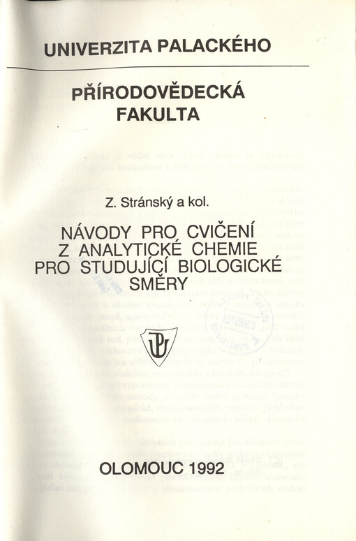 Návody pro cvičení z analytické chemie pro studující biologické směry