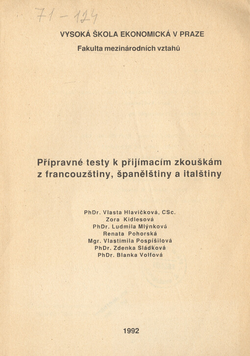 Přípravné testy k přijímacím zkouškám z francouzštiny, španělštiny a italštiny