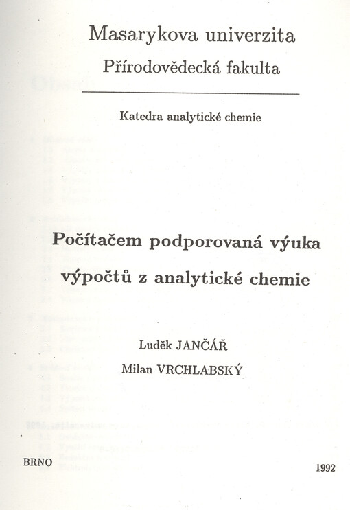 Počítačem podporovaná výuka výpočtů z analytické chemie
