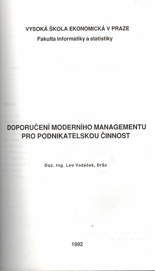 Doporučení moderního managementu pro podnikatelskou činnost