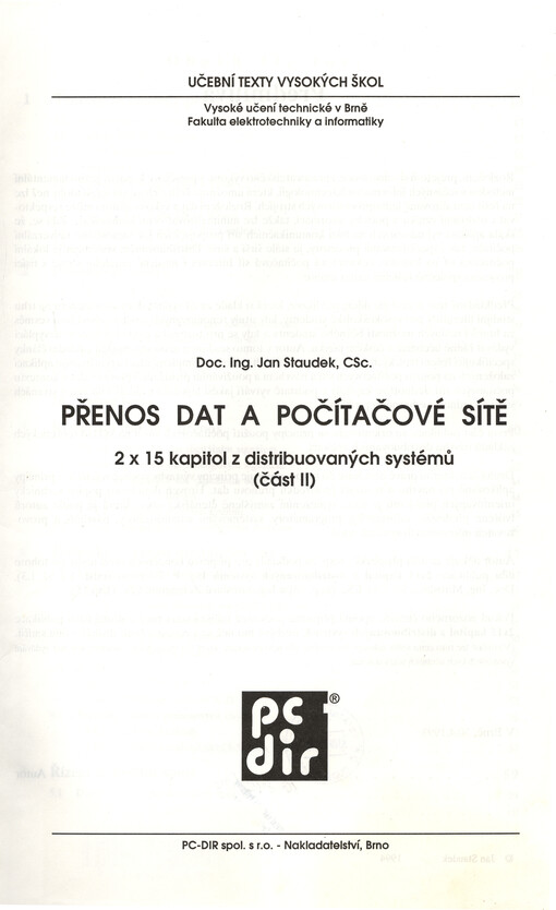 Přenos dat a počítačové sítě : 2 x 15 kapitol z distribuovaných systémů (část II)