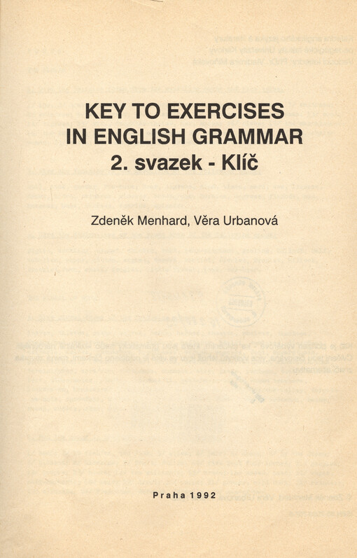 Key to exercises in English grammar. Svazek 2, Klíč