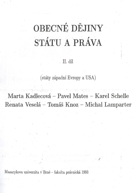 Obecné dějiny státu a práva II. : státy západní Evropy a USA