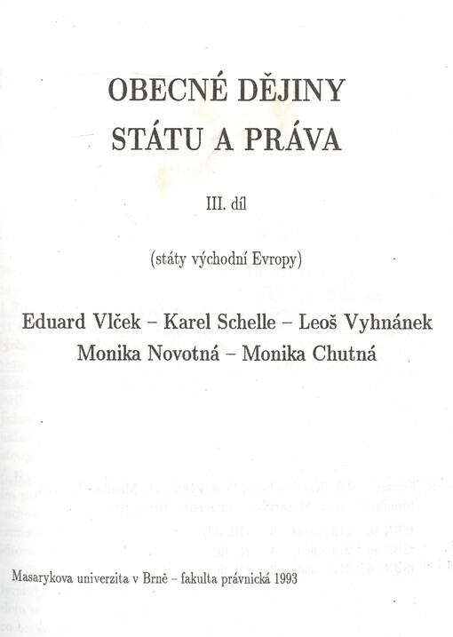 Obecné dějiny státu a práva III. : státy východní Evropy