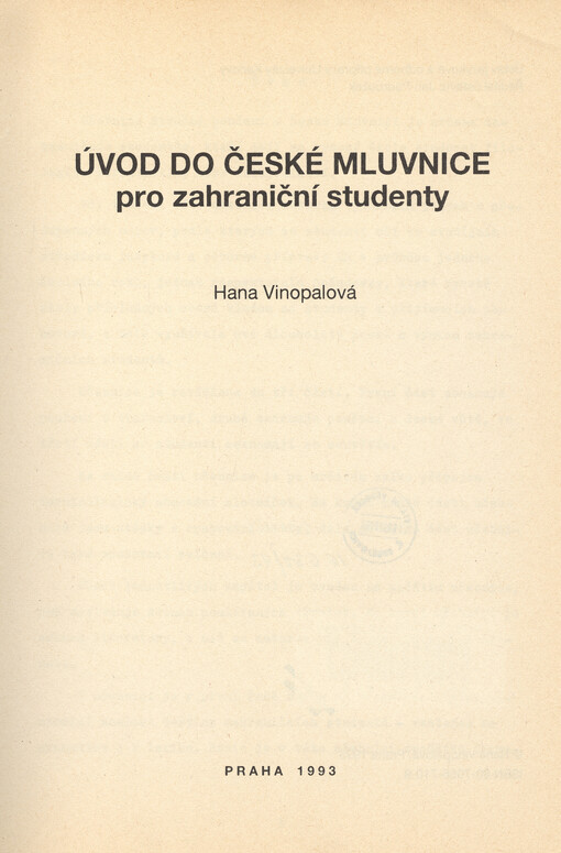 Úvod do české mluvnice pro zahraniční studenty