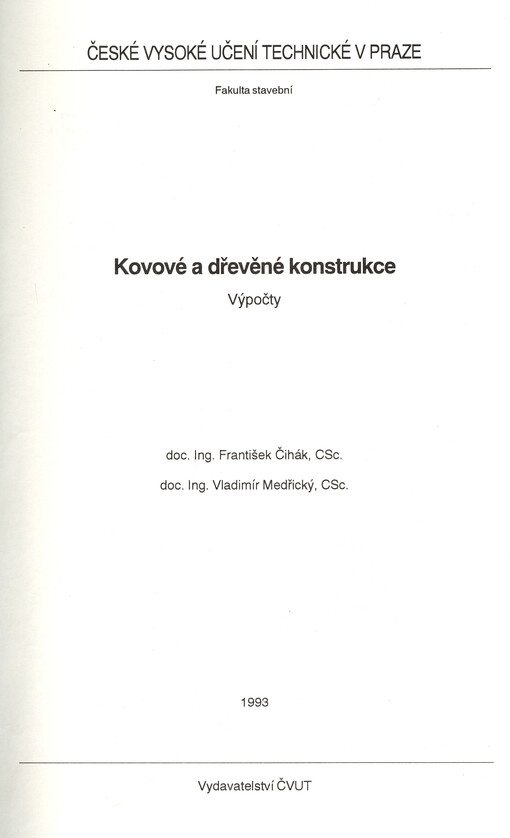 Kovové a dřevěné konstrukce : výpočty