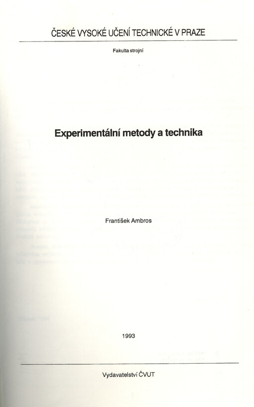 Experimentální metody a technika