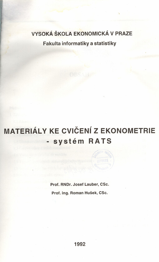 Materiály ke cvičení z ekonometrie - systém RATS
