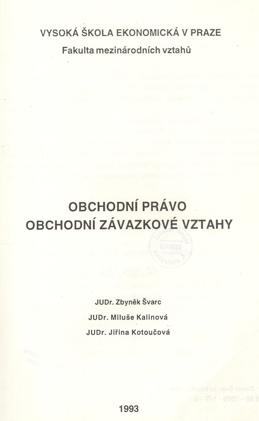 Obchodní právo obchodní závazkové vztahy