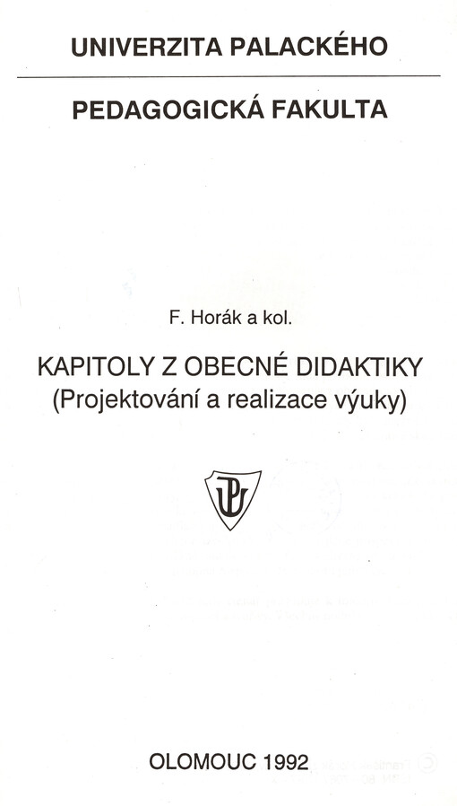 Kapitoly z obecné didaktiky : projektování a realizace výuky