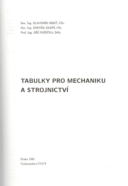 Tabulky pro mechaniku a strojnictví