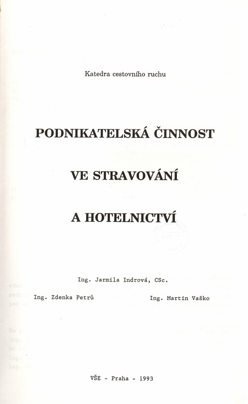 Podnikatelská činnost ve stravování a hotelnictví