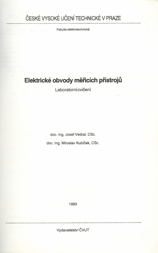 Elektrické obvody měřících přístrojů : laboratorní cvičení