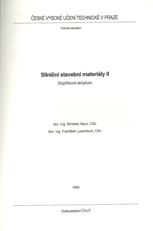 Silniční stavební materiály II. : doplňkové skriptum