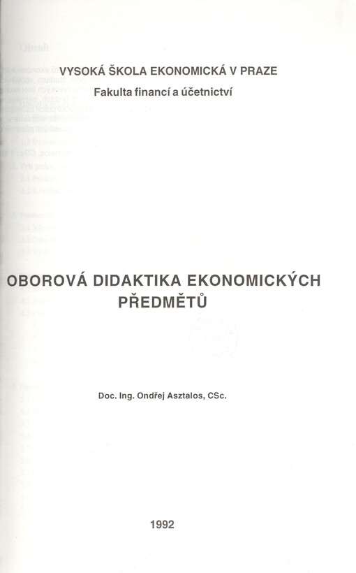 Oborová didaktika ekonomických předmětů