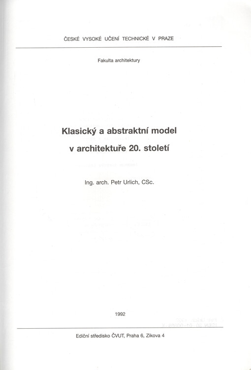 Klasický a abstraktní model v architektuře 20. století
