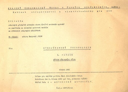 Strojírenská technologie : I. ročník : nástin základního učiva