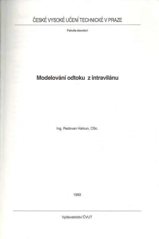 Modelování odtoku z intravilánu