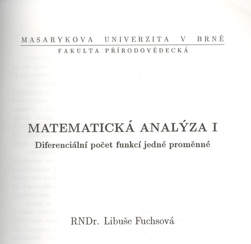 Matematická analýza. I, Diferenciální počet funkcí jedné proměnné