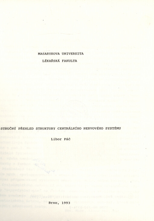 Stručný přehled struktury centrálního nervového systému