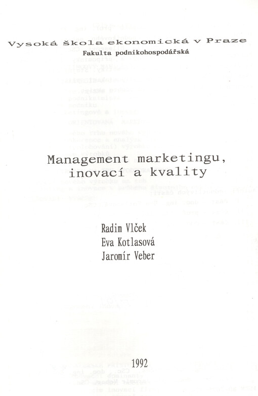 Management marketingu, inovací a kvality
