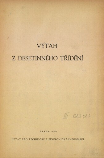 Výtah z desetinného třídění.Tabulky