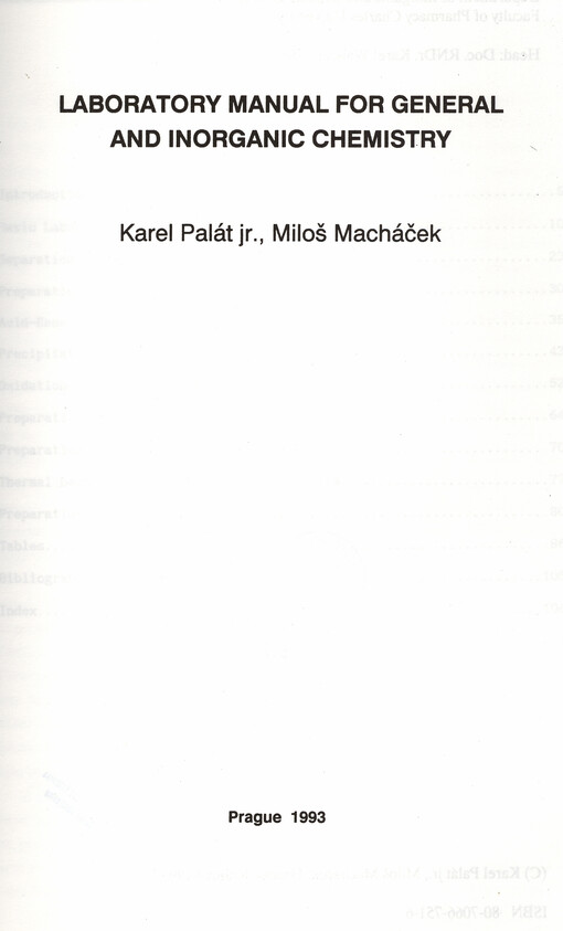 Laboratory manual for general and inorganic chemistry