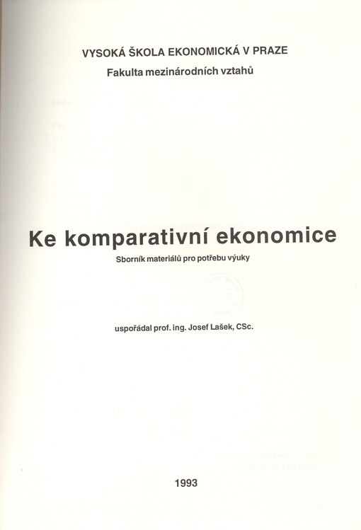 Ke komparativní ekonomice : sborník materiálů pro potřebu výuky