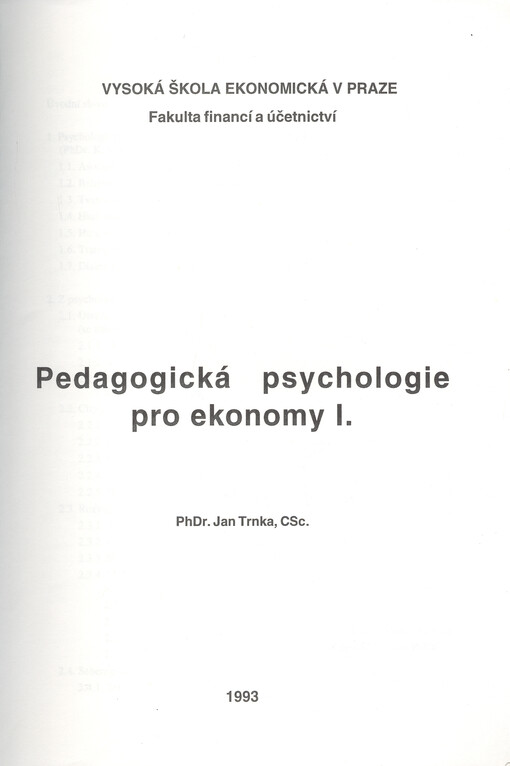 Pedagogická psychologie pro ekonomy I.