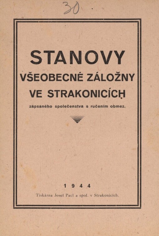 Stanovy Všeobecné záložny ve Strakonicích, zapsaného společenstva s ručením obmez