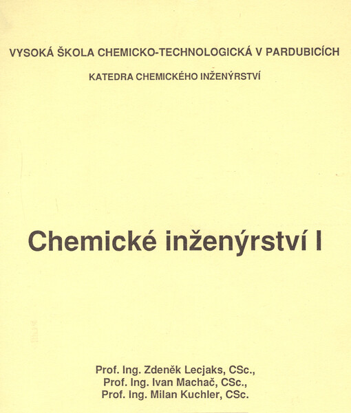 Chemické inženýrství.  I