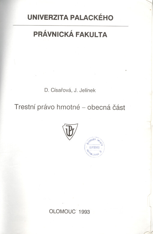 Trestní právo hmotné : obecná část