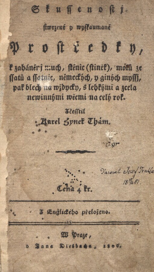 Skussenosti stwrzené y wyskaumané prostředky, k zaháněnj much, stěnic