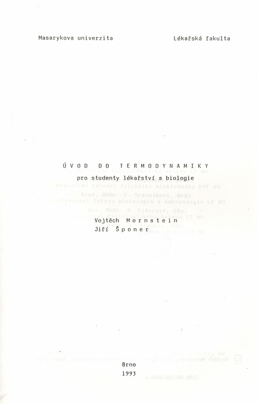 Úvod do termodynamiky pro studenty lékařství a biologie