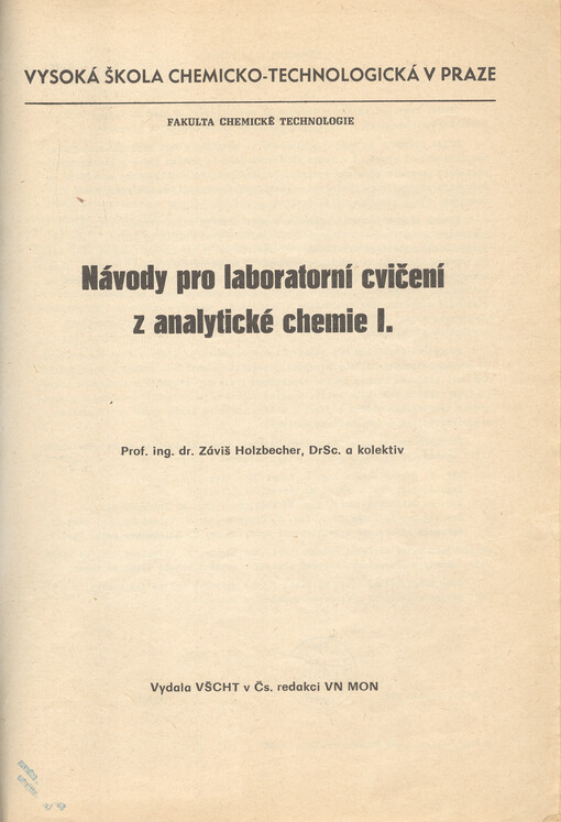 Návody pro laboratorní cvičení z analytické chemie I.