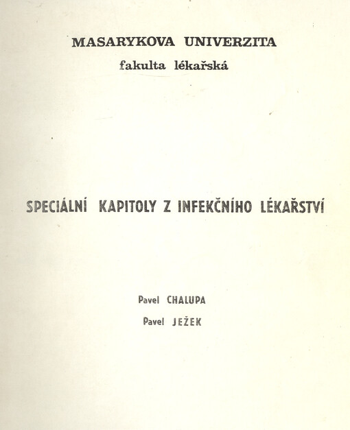 Speciální kapitoly z infekčního lékařství