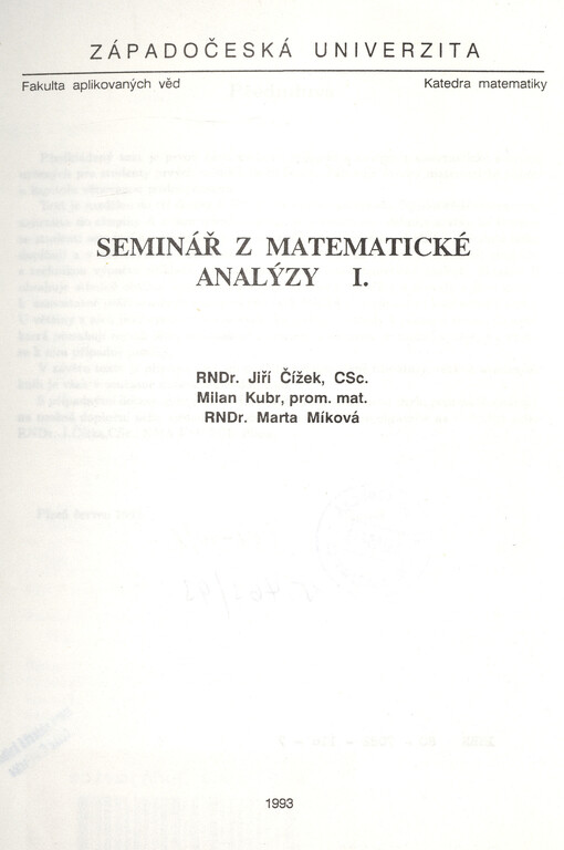Seminář z matematické analýzy I